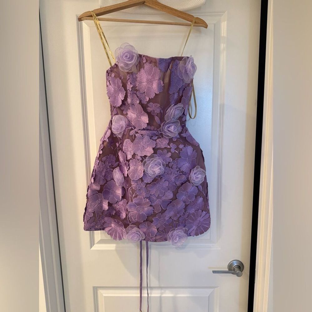 Bronx and Banco MINI DRESS JASMINE LILAC MARAYA lavender Floral Strapless - Picture 6 of 16